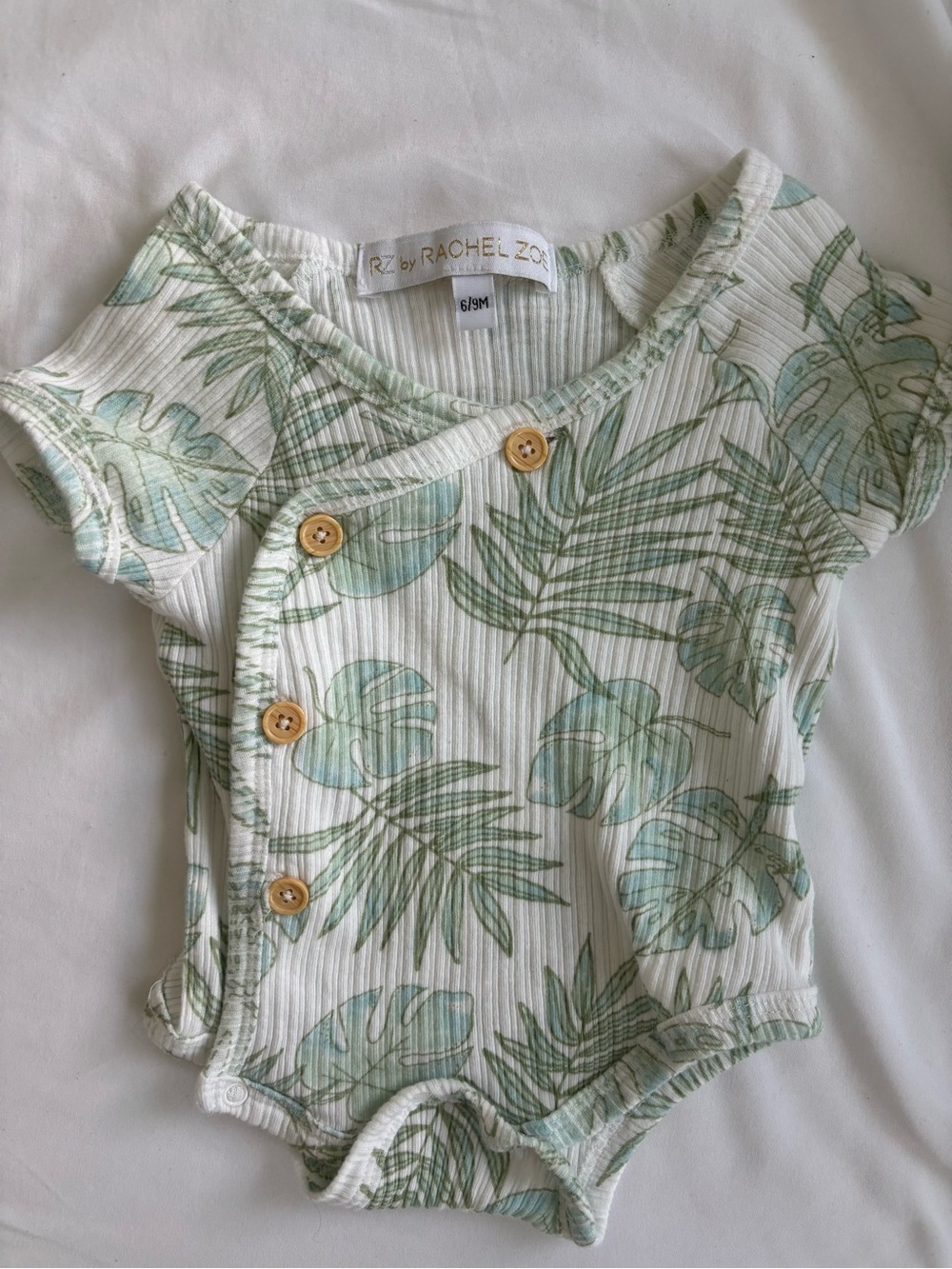 Rachel Zoe White Infant Ribbed Bodysuit with Green Leaf Print